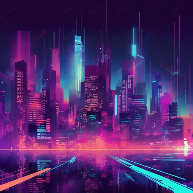 Una ciudad con un letrero de neón que dice 'cyberpunk'