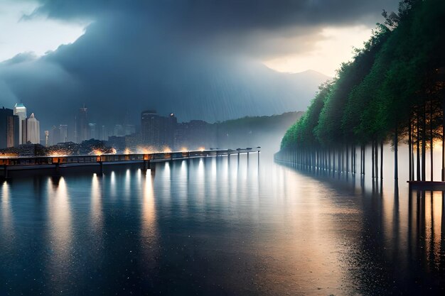 Una ciudad bajo la lluvia