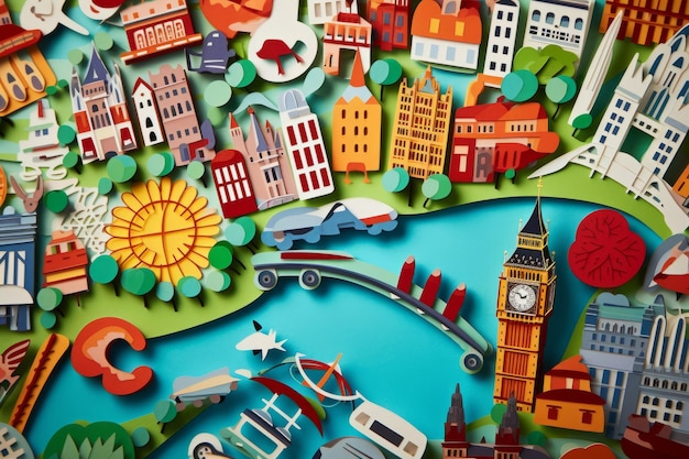 La ciudad de Londres ilustraciones coloridas de papel recortado estilo generativo ai