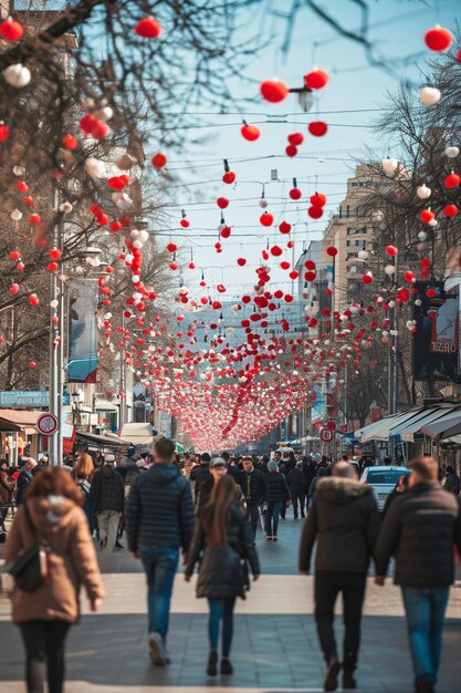 una ciudad moderna en Rumania celebrando Martisor