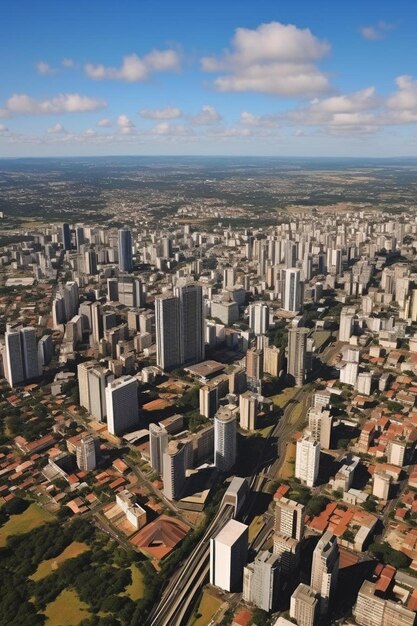 Foto una ciudad se muestra desde un avión con una ciudad en el fondo