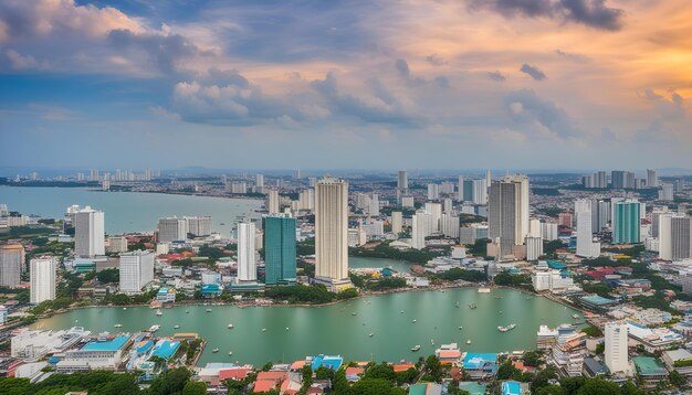 una ciudad se muestra con una vista de la ciudad