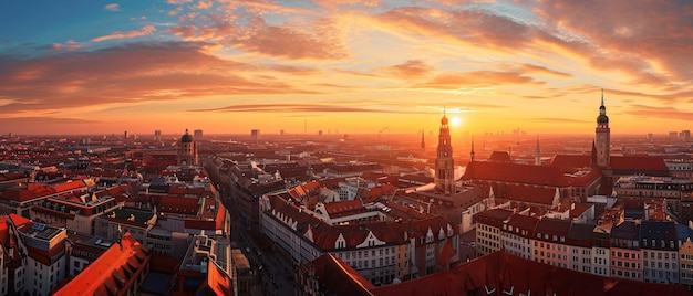 Foto ciudad de múnich hermosa vista panorámica de la puesta de sol