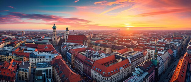 Foto ciudad de múnich hermosa vista panorámica de la puesta de sol