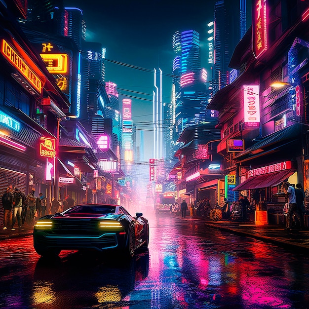 Ciudad de neón al estilo cyberpunk