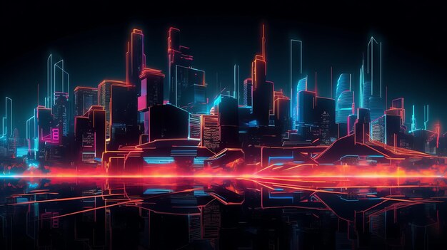 Una ciudad de neón con un letrero de neón que dice "cyberpunk"