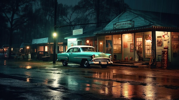 La ciudad por la noche en Cuba en el estilo de la IA generativa vintage