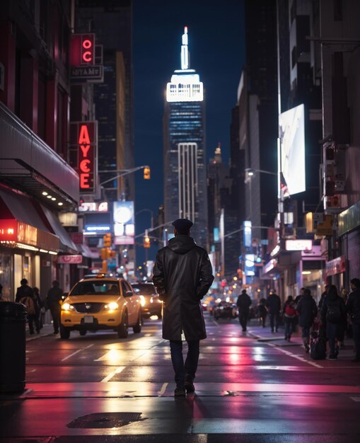 Una ciudad por la noche con el edificio a la izquierda