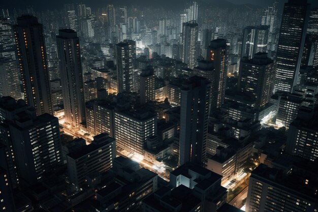 Una ciudad de noche con un fondo de cielo oscuro