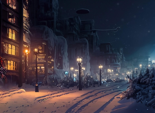 ciudad de noche de invierno