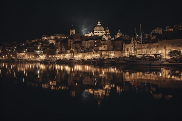 Una ciudad de noche con las luces encendidas