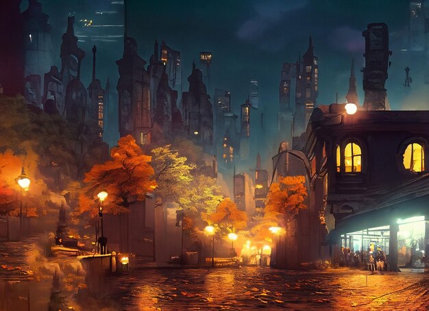 ciudad de noche de otoño