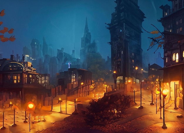 ciudad de noche de otoño