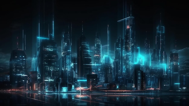 Ciudad nocturna Concepto de paisaje Cyberpunk generado por IA