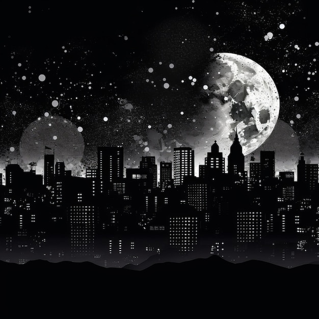 Foto ciudad nocturna en el fondo de la luna ai generativa