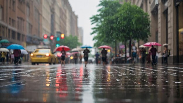 Foto la ciudad nocturna en la fuerte lluvia reflejos en los charcos