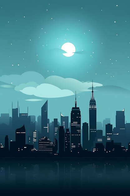 Foto la ciudad de nueva york y la luna iluminadas por la noche ilustración