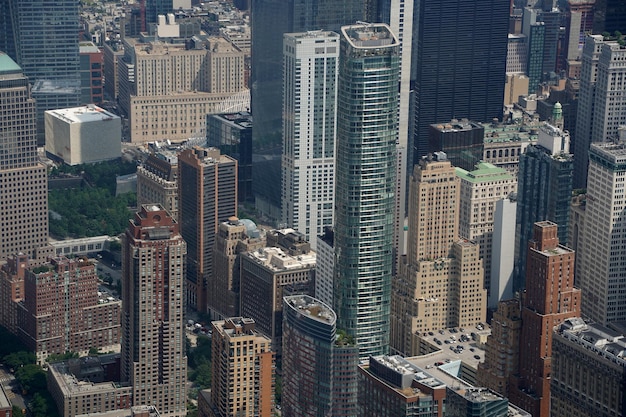 Foto ciudad de nueva york manhattan recorrido en helicóptero paisaje urbano aéreo