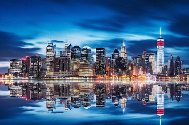 Foto la ciudad de nueva york manhattan sobre el río hudson