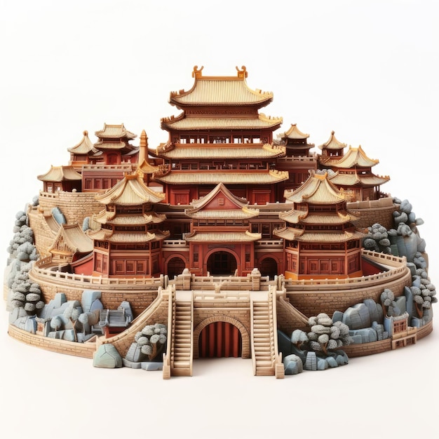 Ciudad Prohibida Beijing China con embarcaciones en 3D y fondo aislado