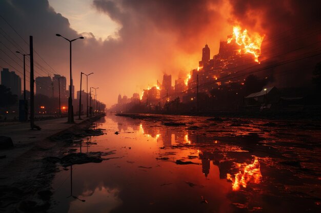 la ciudad se quemó y el cielo se volvió negro como el hierro fotografía profesional