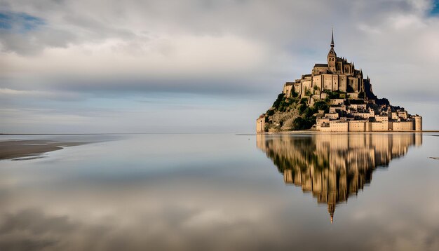 Foto una ciudad se refleja en el agua con el cielo reflejándose en ella