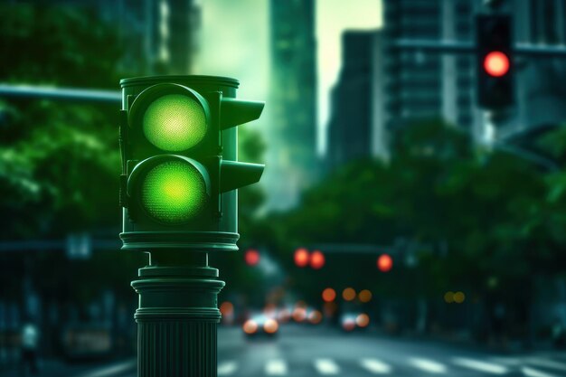 Foto ciudad regulada semáforo verde calle lámpara de coche generar ia