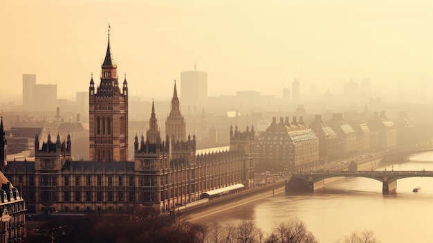 una ciudad con el río al fondo