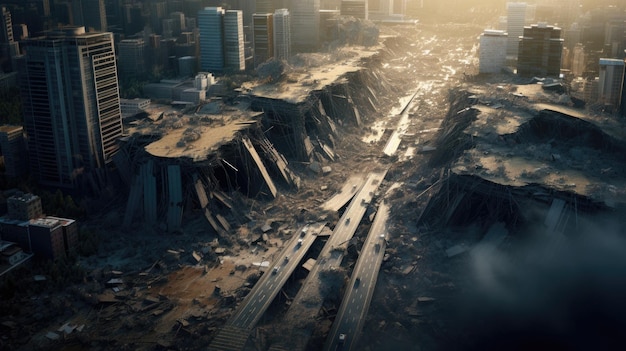 Ciudad sacudida por un terremoto en una ciudad