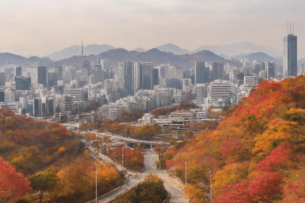 Foto ciudad de seúl en la temporada de otoño en seúl corea del sur