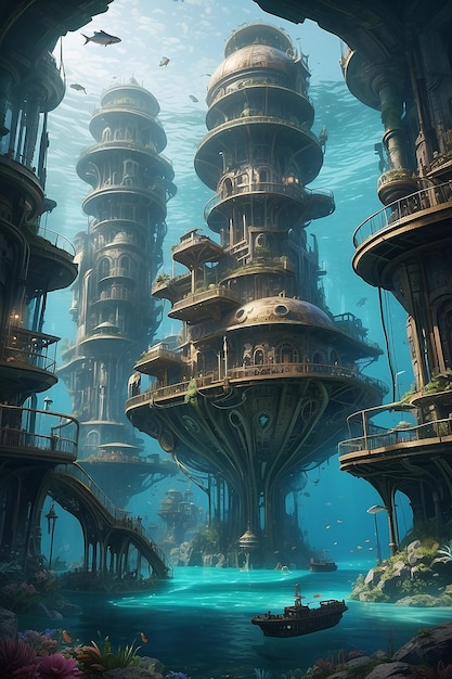 Una ciudad submarina inspirada en el steampunk alimentada por respiraderos geotérmicos