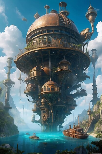 Una ciudad submarina inspirada en el steampunk alimentada por respiraderos geotérmicos