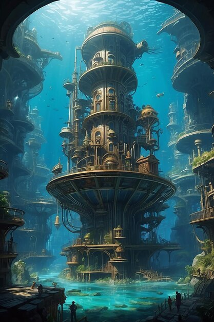 Una ciudad submarina inspirada en el steampunk alimentada por respiraderos geotérmicos