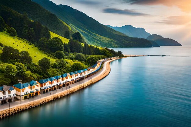 Foto una ciudad está ubicada en la orilla de un lago