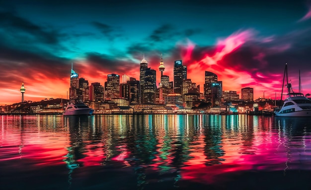 Una ciudad con veleros flotando en el puerto de sydney