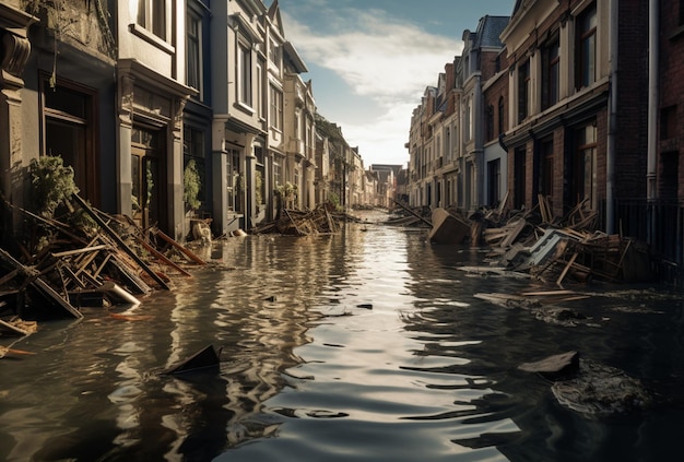 La ciudad vieja quedó sumergida en una gran inundación.