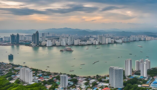 Foto una ciudad con una vista de la ciudad y la bahía