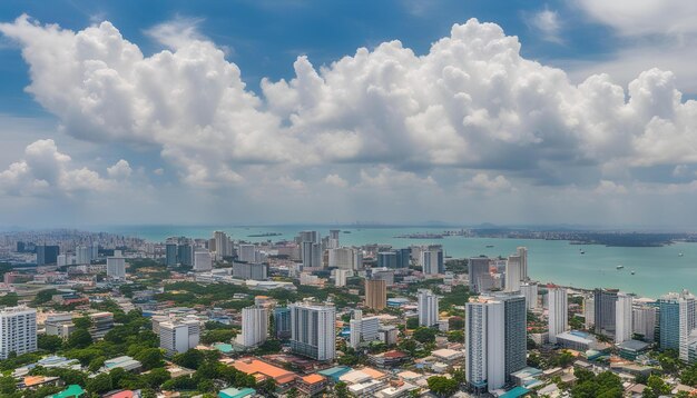 Foto una ciudad con vistas al océano y una ciudad