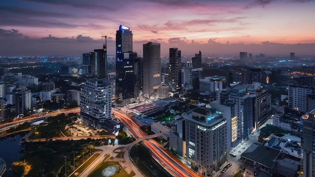 La ciudad de Yakarta por la noche