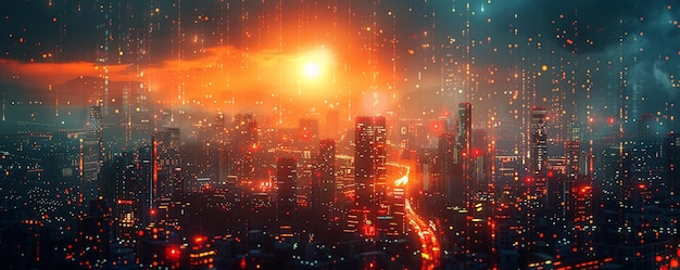Foto las ciudades cibernéticas florecen en el fondo