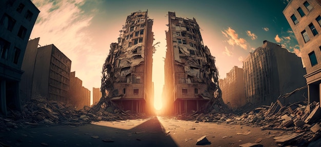 Ciudades vacías tras el desastre Ruinas tras el apocalipsis IA generativa