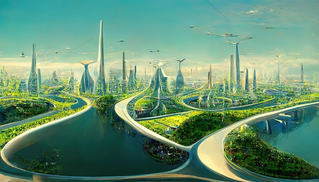 Civilização utópica cidade utópica futuro da humanidade arquitetura de amanhã mundo utópico