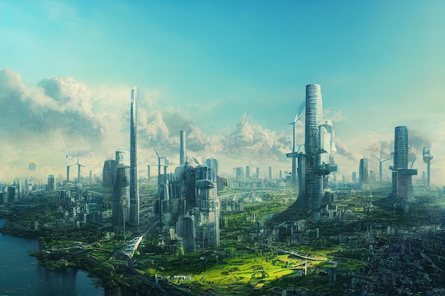 Civilização utópica cidade utópica futuro da humanidade arquitetura de amanhã mundo utópico