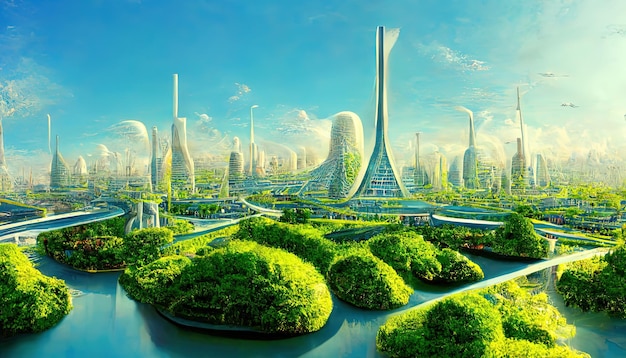 Civilização utópica cidade utópica futuro da humanidade arquitetura de amanhã mundo utópico