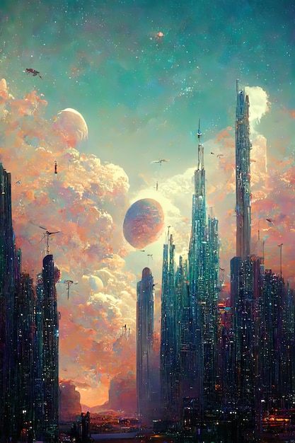 Civilización utópica ciudad utópica futuro de la humanidad arquitectura del mundo utópico de mañana