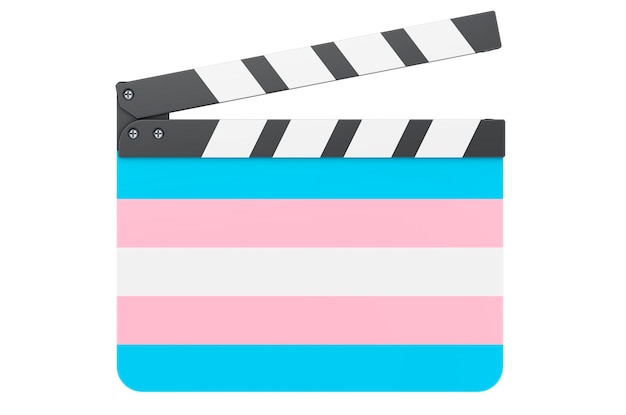 Clapperboard de filme com conceito da indústria cinematográfica transgênero renderização 3D isolada em fundo branco