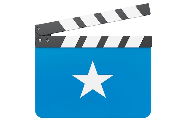 Clapperboard de filme com o conceito da indústria cinematográfica da bandeira somali em 3D isolado em fundo branco