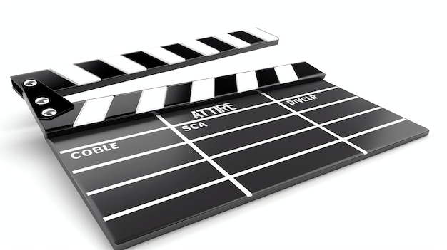 Clapperboard de filme preto e branco com um clapper parcialmente aberto