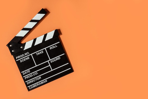 Clapperboard schießen Videofilme orange Hintergrund kopieren Raum
