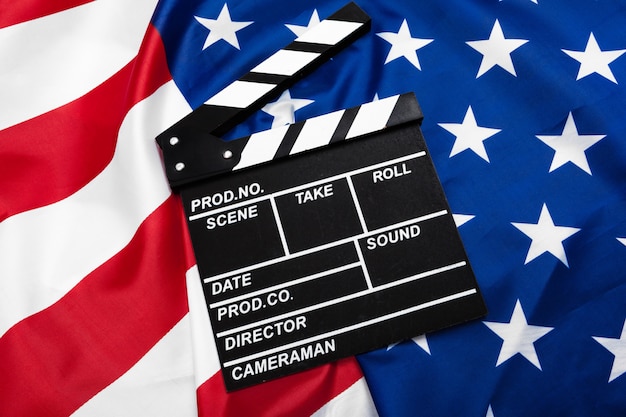 Claqueta de cine con bandera de Estados Unidos